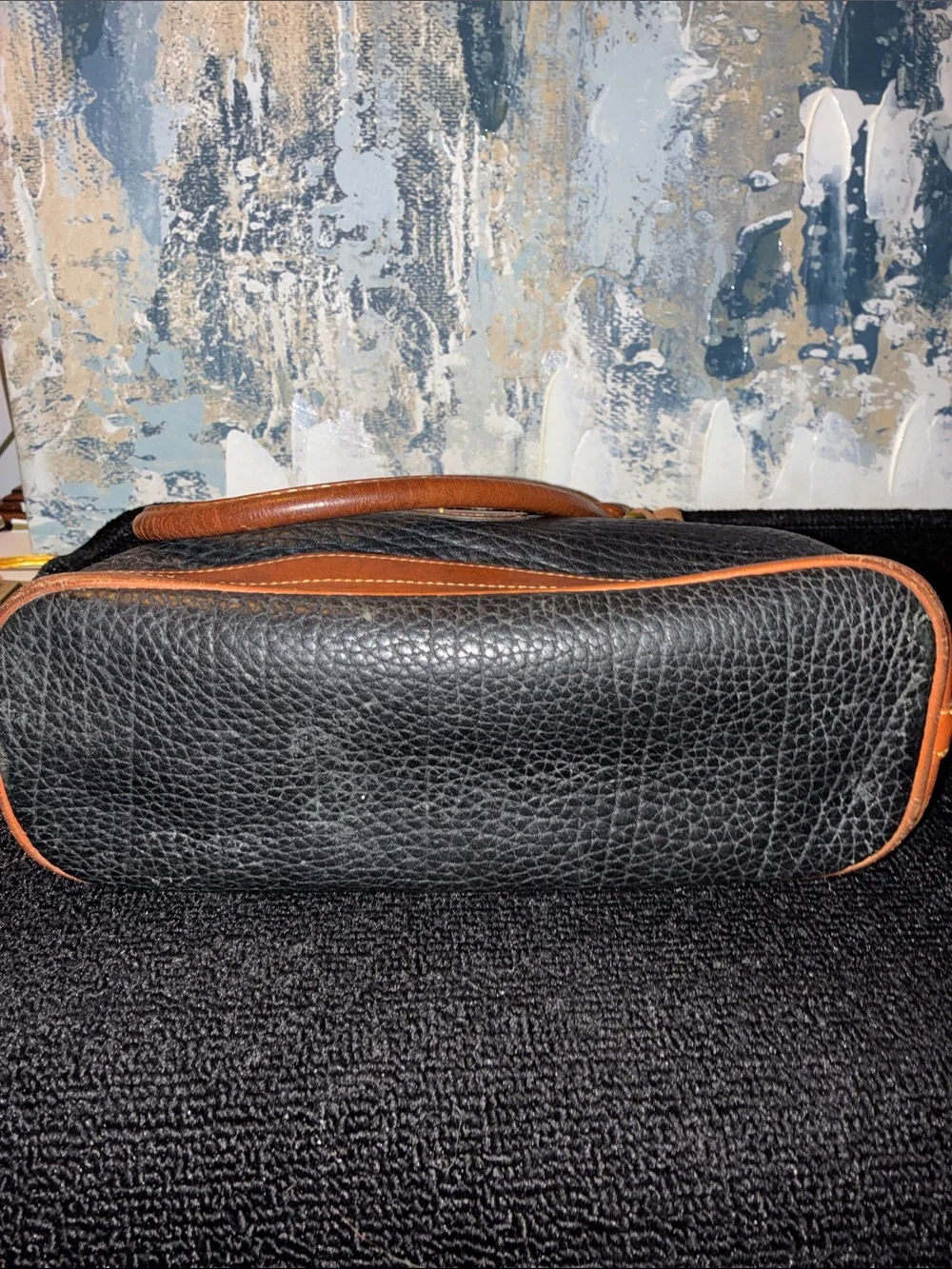 Vintage 1990s Dooney & Bourke Black with Brown Trim Pebbled Leather Satchel